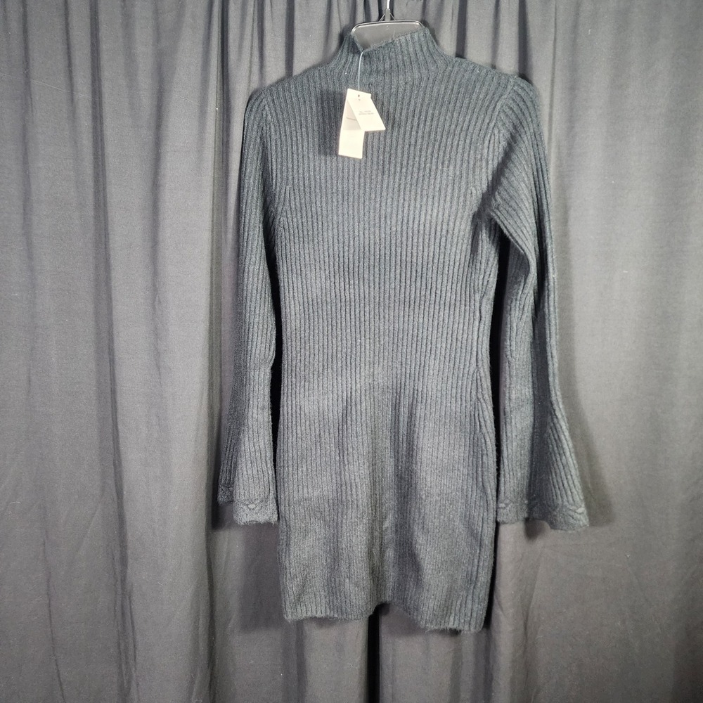 Abercrombie & Fitch Womens Ribbed Mock Neck Bell Sleeve Sweater Dress Small